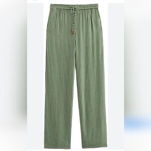 New Zara Green Striped Linen Pants size Medium